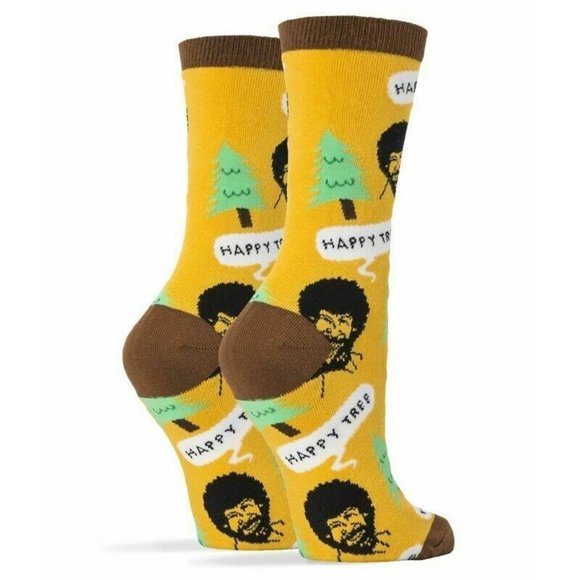 Bob Ross Happy Trees Oooh Geez! Women's Crew Socks, Gold, One Size Fits Most - Picture 2 of 4